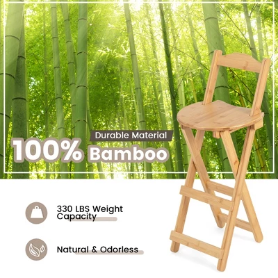 Costway Set Of 4 Bamboo Folding Barstools Counter Height Dining Chairs Installation Free 5 Costway Set Of 4 Bamboo Folding Barstools Counter Height Dining Chairs Installation Free - Image 5