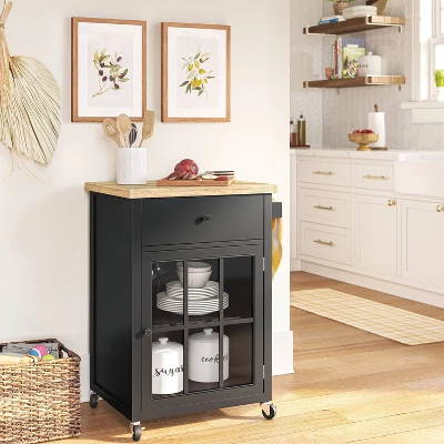 Windham Wood Top Kitchen Cart - Black - Threshold™ 1 Windham Wood Top Kitchen Cart - Black - Threshold™