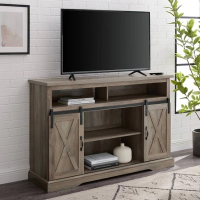 Transitional Sliding Barndoor Highboy TV Stand For TVs Up To 58" - Saracina Home 1 Transitional Sliding Barndoor Highboy TV Stand For TVs Up To 58" - Saracina Home