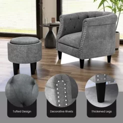Costway Modern Accent Chair With Ottoman Armchair Barrel Sofa Chair With Footrest Grey 17 Costway Modern Accent Chair With Ottoman Armchair Barrel Sofa Chair With Footrest Grey -HOMCOM Store GUEST 0d79f529 497d 4298 be2e a5393d56a140