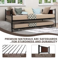 Costway Twin 2-In-1 Daybed Frame With Trundle Bed Set Steel Platform Sofa Bed Black 13 Costway Twin 2-In-1 Daybed Frame With Trundle Bed Set Steel Platform Sofa Bed Black -HOMCOM Store GUEST 13325170 02a3 4fd8 ad45 9d81deb660c0
