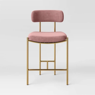 Orion Luxe Backed Counter Height Barstool With Brass Legs Blush Velvet - Threshold™ 2 Orion Luxe Backed Counter Height Barstool With Brass Legs Blush Velvet - Threshold™ - Image 2