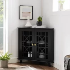 2 Door Corner Accent Cabinet With Fretwork Doors - Saracina Home -HOMCOM Store GUEST 33460c8d 731e 484d b65b b46663cb9a4a
