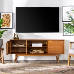 Solid Wood Mid-Century Modern TV Stand For TVs Up To 65" - Saracina Home 24 Solid Wood Mid-Century Modern TV Stand For TVs Up To 65" - Saracina Home -HOMCOM Store GUEST 334bf308 b086 4c05 9568 1ae4a156a658