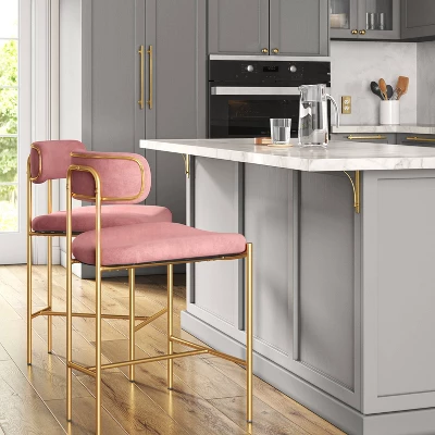 Orion Luxe Backed Counter Height Barstool With Brass Legs Blush Velvet - Threshold™ 1 Orion Luxe Backed Counter Height Barstool With Brass Legs Blush Velvet - Threshold™