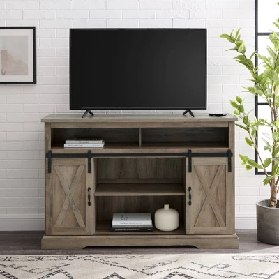 Transitional Sliding Barndoor Highboy TV Stand For TVs Up To 58" - Saracina Home 3 Transitional Sliding Barndoor Highboy TV Stand For TVs Up To 58" - Saracina Home - Image 3
