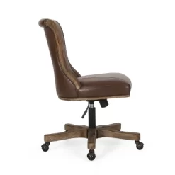 Coulee Contemporary Upholstered Roll Back Swivel Office Chair Dark Brown/Natural - Christopher Knight Home -HOMCOM Store GUEST 3bfb8dc1 9bd2 4530 a813 0a3e59ca7a35