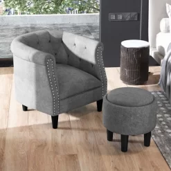 Costway Modern Accent Chair With Ottoman Armchair Barrel Sofa Chair With Footrest Grey 11 Costway Modern Accent Chair With Ottoman Armchair Barrel Sofa Chair With Footrest Grey -HOMCOM Store GUEST 41db5b6a d838 4351 87c2 54106f517304