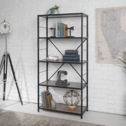 63" 4 Shelf Industrial Transitional Tall Bookshelf - Saracina Home