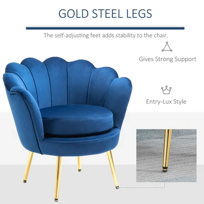 HomCom Elegant Velvet Upholstered Accent Leisure Club Chair With Gold Metal Legs 5 HomCom Elegant Velvet Upholstered Accent Leisure Club Chair With Gold Metal Legs - Image 5