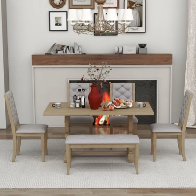 6 PCS Retro Dining Set With Unique-designed Table And Upholstered Chair-ModernLuxe 2 6 PCS Retro Dining Set With Unique-designed Table And Upholstered Chair-ModernLuxe - Image 2