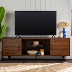 2 Door Mid-Century Modern Wood Storage TV Stand For TVs Up To 80" - Saracina Home -HOMCOM Store GUEST 474e4bb8 d0cb 4809 ba15 d0ecb3aa5ec4