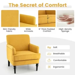 Tangkula Set Of 2 Modern Accent Chair Upholstered Sofa Chair W/ Rubber Wood Legs Yellow 13 Tangkula Set Of 2 Modern Accent Chair Upholstered Sofa Chair W/ Rubber Wood Legs Yellow -HOMCOM Store GUEST 4a19594f 9bc1 4a20 ad2b f73a26271abd