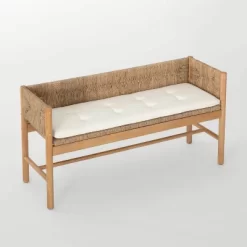 Elden Wood Bench With Woven Back And Loose Cushion Seat - Threshold™ Designed With Studio McGee -HOMCOM Store GUEST 512a58d0 258b 4cd4 8401 add11f70e81d