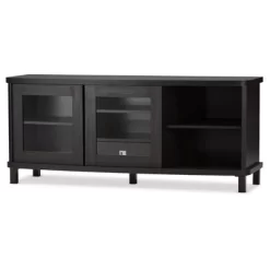 Walda Wood Cabinet With 2 Sliding Doors And 1 Drawer TV Stand For TVs Up To 60" Dark Brown/Gray - Baxton Studio