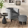 Costway Modern Accent Chair With Ottoman Armchair Barrel Sofa Chair With Footrest Grey