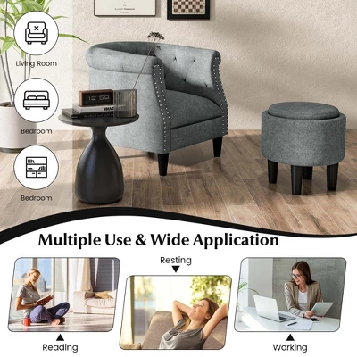 Costway Modern Accent Chair With Ottoman Armchair Barrel Sofa Chair With Footrest Grey 8 Costway Modern Accent Chair With Ottoman Armchair Barrel Sofa Chair With Footrest Grey - Image 8