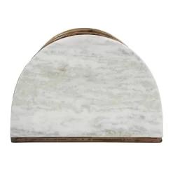 33.5" Bainville Modern Glam Handcrafted Marble Half Round Etagere Bookcase Natural White/Antique Brass - Christopher Knight Home