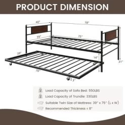 Costway Twin 2-In-1 Daybed Frame With Trundle Bed Set Steel Platform Sofa Bed Black 10 Costway Twin 2-In-1 Daybed Frame With Trundle Bed Set Steel Platform Sofa Bed Black -HOMCOM Store GUEST 65439403 ce0a 428c 9625 5f5e23213a7b
