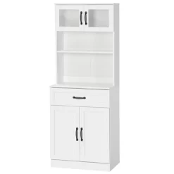 HOMCOM Freestanding Kitchen Pantry, 4-Door Buffet Cabinet With Hutch, Coffee Bar With Adjustable Shelves, 63.5 Inches, White 7 HOMCOM Freestanding Kitchen Pantry, 4-Door Buffet Cabinet With Hutch, Coffee Bar With Adjustable Shelves, 63.5 Inches, White -HOMCOM Store GUEST 66068933 5001 4d3c a7c7 1f54b3c22f3d