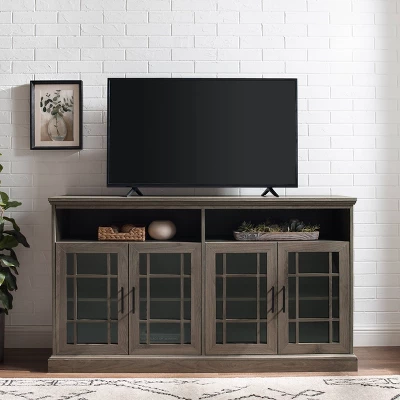 Transitional 4 Door Windowpane TV Stand For TVs Up To 65" - Saracina Home 2 Transitional 4 Door Windowpane TV Stand For TVs Up To 65" - Saracina Home - Image 2