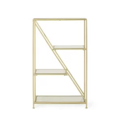 Kokesh Modern Glam Tempered Glass 3 Shelf Asymmetrical Bookcase Gold - Christopher Knight Home -HOMCOM Store GUEST 76aac0ad 62b1 4356 b049 86166c87825f