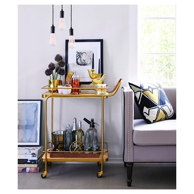 Metal, Wood, And Leather Bar Cart - Gold - Threshold™ 1 Metal, Wood, And Leather Bar Cart - Gold - Threshold™