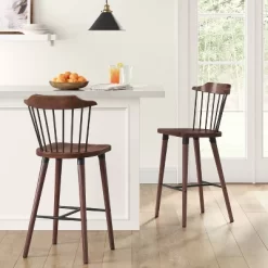 Delway Curved Back Mixed Material Counter Height Barstool Walnut - Threshold™