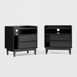 2pk Mid-Century Modern Solid Wood 2 Drawer Storage Nightstands - Saracina Home 23 2pk Mid-Century Modern Solid Wood 2 Drawer Storage Nightstands - Saracina Home -HOMCOM Store GUEST 90b51515 663a 4264 a749 f3758d2e0dcf