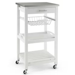 Costway Compact Kitchen Island Cart Rolling Service Trolley With Stainless Steel Top Basket 17 Costway Compact Kitchen Island Cart Rolling Service Trolley With Stainless Steel Top Basket -HOMCOM Store GUEST 947788ec 927f 4097 bffa cbd674ec7025