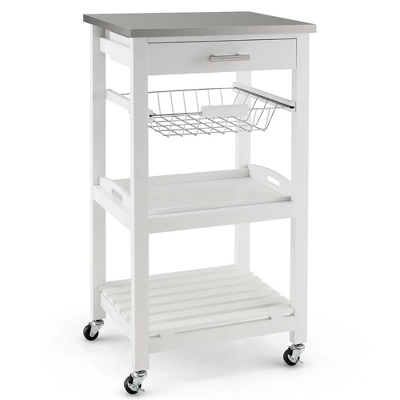 Costway Compact Kitchen Island Cart Rolling Service Trolley With Stainless Steel Top Basket 9 Costway Compact Kitchen Island Cart Rolling Service Trolley With Stainless Steel Top Basket - Image 9