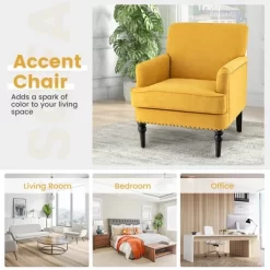 Tangkula Set Of 2 Modern Accent Chair Upholstered Sofa Chair W/ Rubber Wood Legs Yellow 12 Tangkula Set Of 2 Modern Accent Chair Upholstered Sofa Chair W/ Rubber Wood Legs Yellow -HOMCOM Store GUEST 9704762d fe40 4a81 84d6 7c6ae26dcb9b