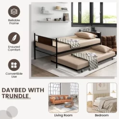 Costway Twin 2-In-1 Daybed Frame With Trundle Bed Set Steel Platform Sofa Bed Black 14 Costway Twin 2-In-1 Daybed Frame With Trundle Bed Set Steel Platform Sofa Bed Black -HOMCOM Store GUEST 9cff8a64 03ba 49e9 9437 42d88358e946