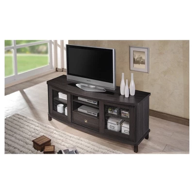 Walda Wood Cabinet With 2 Sliding Doors And 1 Drawer TV Stand For TVs Up To 60" Dark Brown/Gray - Baxton Studio 4 Walda Wood Cabinet With 2 Sliding Doors And 1 Drawer TV Stand For TVs Up To 60" Dark Brown/Gray - Baxton Studio - Image 4