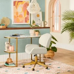 Mahonia Faux Leather Office Chair Cream/Aged Brass - Opalhouseâ„¢ Designed With Jungalowâ„¢