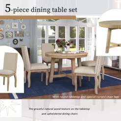 5 PCS Round Wood Extendable Dining Table Set With 4 Upholstered Dining Chairs-ModernLuxe -HOMCOM Store GUEST a5510eb2 6547 4904 a54c 8bf06fd8ab57