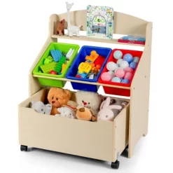 Costway Kids Wooden Toy Storage Unit Organizer W/Rolling Toy Box & Plastic Bins NaturalEspresso 21 Costway Kids Wooden Toy Storage Unit Organizer W/Rolling Toy Box & Plastic Bins NaturalEspresso -HOMCOM Store GUEST b1538226 2c79 451e 9800 9bc4afb4832c