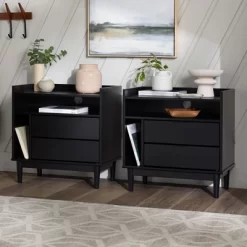 2pk Mid-Century Modern Solid Wood 2 Drawer Storage Nightstands - Saracina Home 17 2pk Mid-Century Modern Solid Wood 2 Drawer Storage Nightstands - Saracina Home -HOMCOM Store GUEST b2a3ee44 4d81 41a2 a7a3 37c02e20e839
