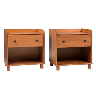 Set Of 2 Katie Transitional Tray Top 1 Drawer Solid Wood Nightstands Caramel - Saracina Home 2 Set Of 2 Katie Transitional Tray Top 1 Drawer Solid Wood Nightstands Caramel - Saracina Home - Image 2
