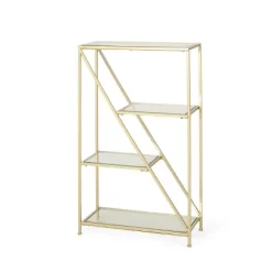 Kokesh Modern Glam Tempered Glass 3 Shelf Asymmetrical Bookcase Gold - Christopher Knight Home