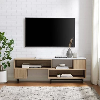 Modern Reeded Door Extendable TV Stand For TVs Up To 50" - Saracina Home 1 Modern Reeded Door Extendable TV Stand For TVs Up To 50" - Saracina Home