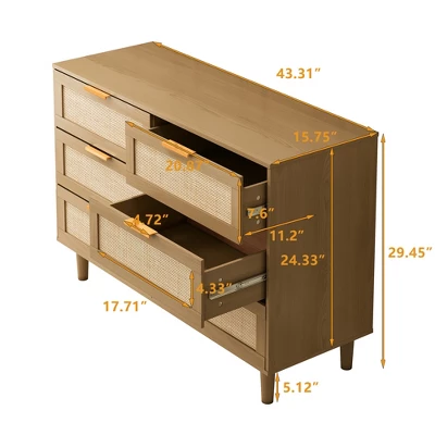 43.31" 6-Drawer Rattan Dresser For Living Room And Bedroom - ModernLuxe 2 43.31" 6-Drawer Rattan Dresser For Living Room And Bedroom - ModernLuxe - Image 2