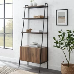 72" Open Shelf And Closed Storage Cabinet Ladder Bookcase - Saracina Home