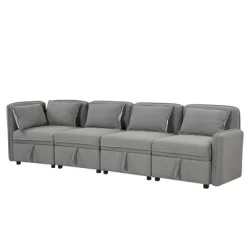 122.8" Minimalist Convertible Modular Sofa, Upholstered Sectional Sofa Couch With 5 Pillows-ModernLuxe -HOMCOM Store GUEST db8c769f 873d 402b bea5 b7a0feead322