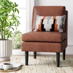 Gelbin Faux Leather Slipper Chair With Wood Legs - Threshold™