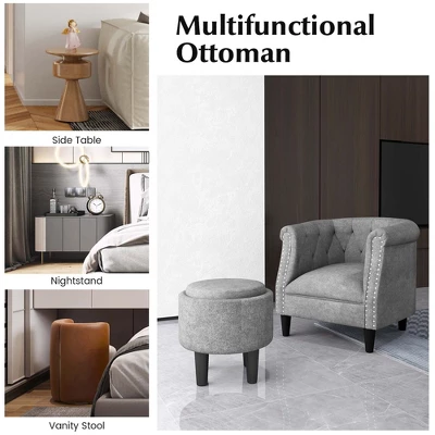 Costway Modern Accent Chair With Ottoman Armchair Barrel Sofa Chair With Footrest Grey 7 Costway Modern Accent Chair With Ottoman Armchair Barrel Sofa Chair With Footrest Grey - Image 7