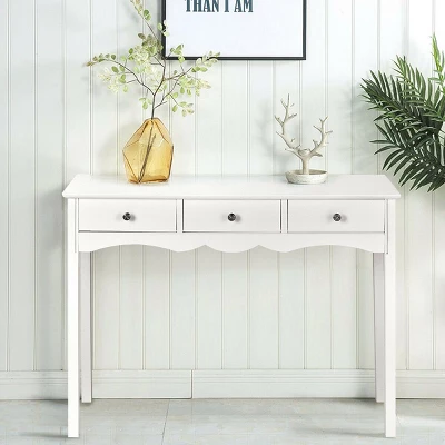 Costway Console Table Hall Table Side Table Desk Accent Table 3 Drawers Entryway White 5 Costway Console Table Hall Table Side Table Desk Accent Table 3 Drawers Entryway White - Image 5