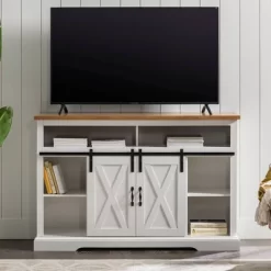 Transitional Sliding Barndoor Highboy TV Stand For TVs Up To 58" - Saracina Home 32 Transitional Sliding Barndoor Highboy TV Stand For TVs Up To 58" - Saracina Home -HOMCOM Store GUEST e952740e 70ac 42e4 a86c 65befa0e8542