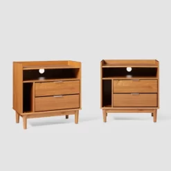 2pk Mid-Century Modern Solid Wood 2 Drawer Storage Nightstands - Saracina Home 24 2pk Mid-Century Modern Solid Wood 2 Drawer Storage Nightstands - Saracina Home -HOMCOM Store GUEST f532e41d ed41 4d3a b78d 89ad584048a2
