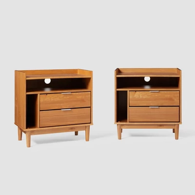 2pk Mid-Century Modern Solid Wood 2 Drawer Storage Nightstands - Saracina Home 12 2pk Mid-Century Modern Solid Wood 2 Drawer Storage Nightstands - Saracina Home - Image 12